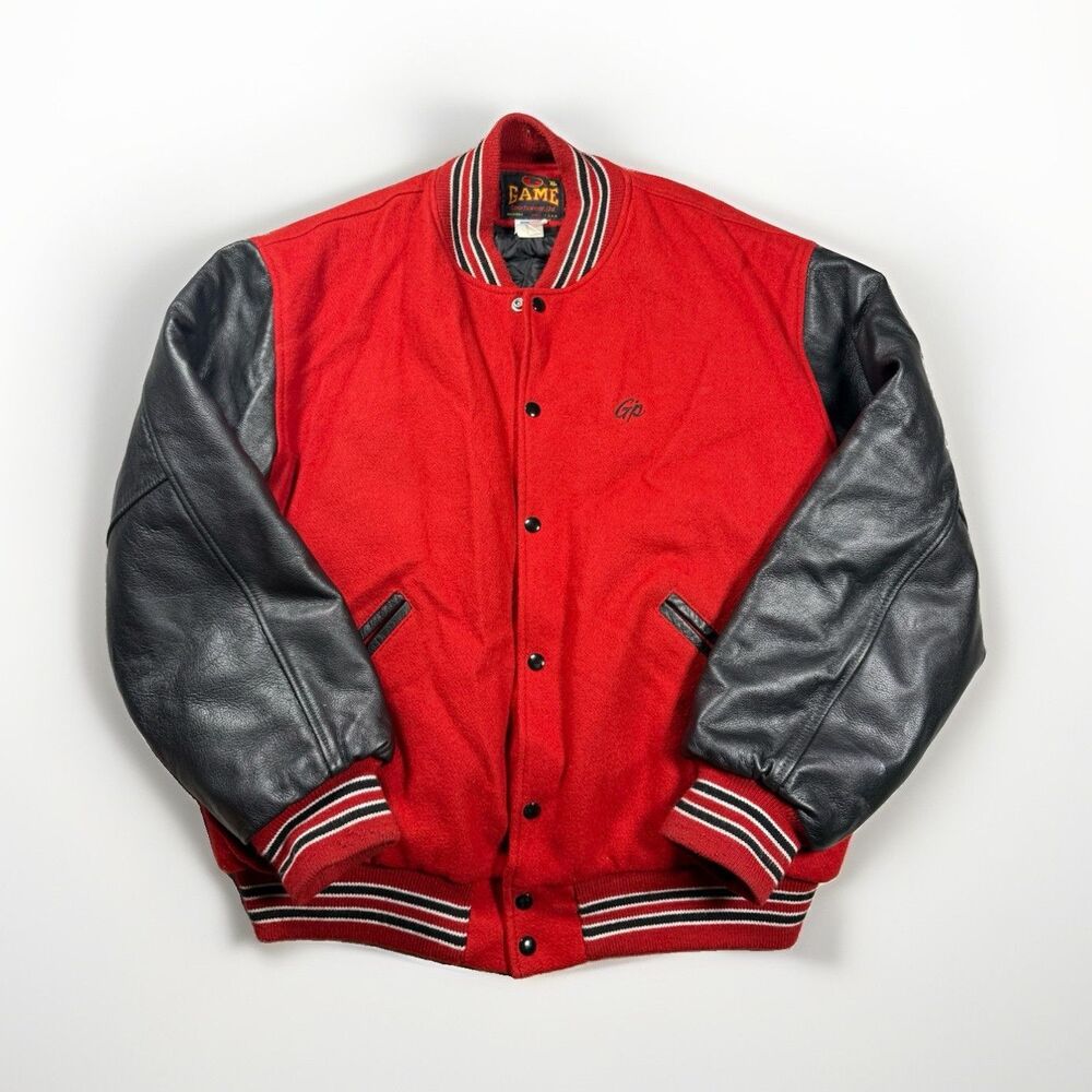 Game Sportswear Ltd. Vintage Men’s Red Dusable Varsity Jacket Wool/Leather XL